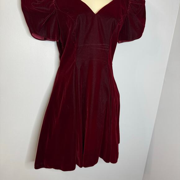 JUMP Vintage Velvet Puff Sleeve V-Neck  Fit & Flare Mini Dress Dark Romantic 7/8 - Picture 14 of 14